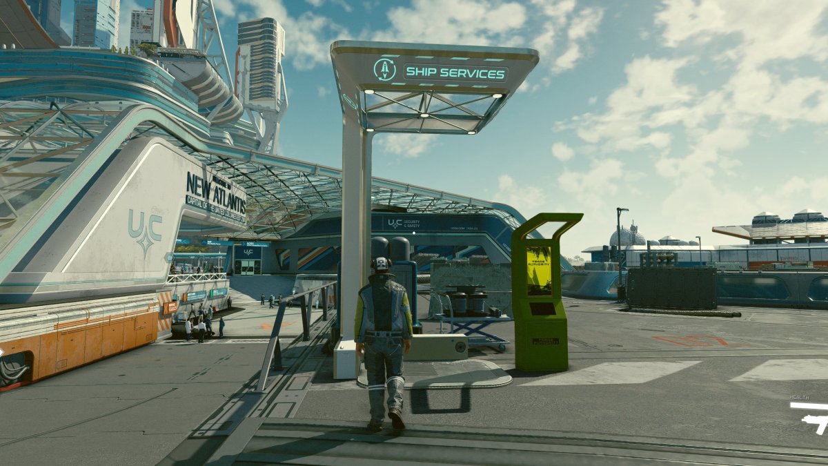 An image of the ship services are in Starfield, from which players can buy and sell spaceships. 
