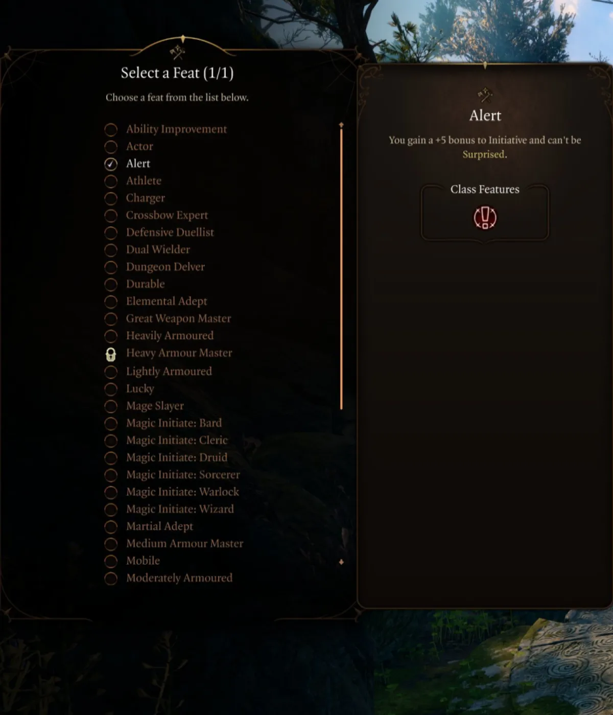 An image showing the Alert feat in Baldur's Gate 3 BG3 as part of a best builds guide for Druids.