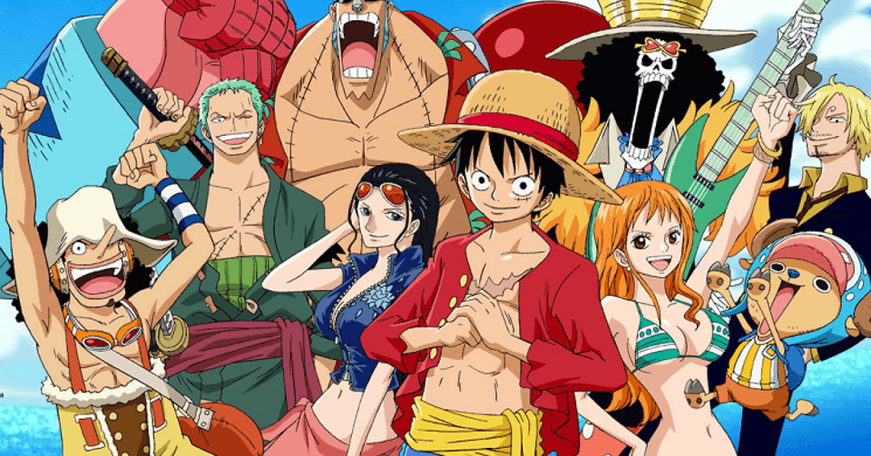 An image from One Piece showing the Straw Hat pirates as part of an article talking about how the Big Three of anime had style, heart, and adventure.