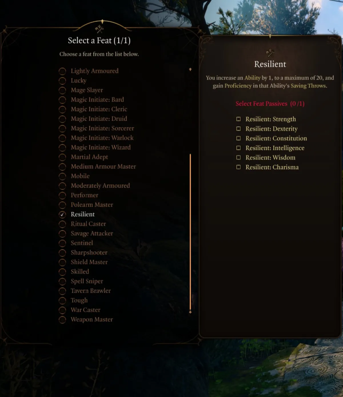 An image showing the Resilient feat in Baldur's Gate 3 BG3 as part of a best builds guide for Druids.