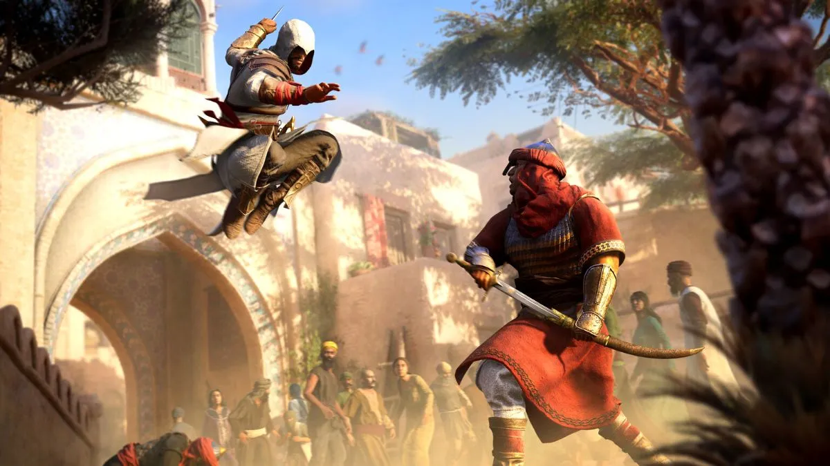 Basim attacks a soldier in Assassin's Creed Mirage