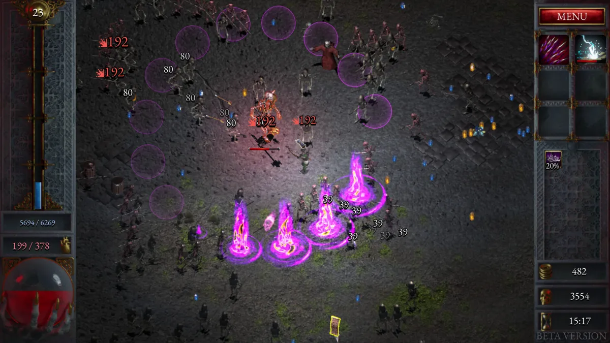 Los mejores juegos como Vampire Survivors.  Esta imagen muestra una captura de pantalla de Halls of Torment. 