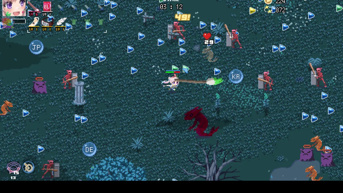 Los mejores juegos como Vampire Survivors.  Esta imagen muestra una captura de pantalla de HoloCure. 