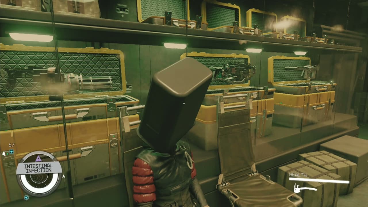 A Starfield NPC with a bucket on his head. Here's how to use buckets to shoplift.