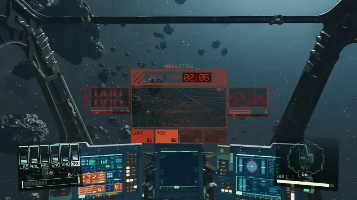 A Starfield ship making a grav jump. Here are grav drives explained.