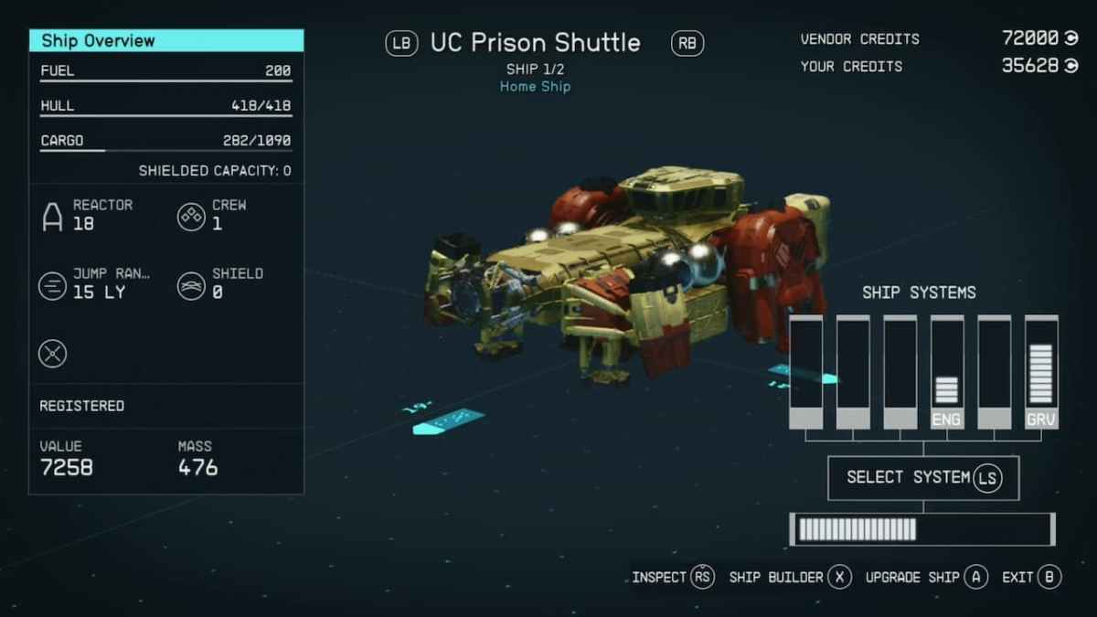 A UC prison shuttle in Starfield. How can you smuggle contraband?
