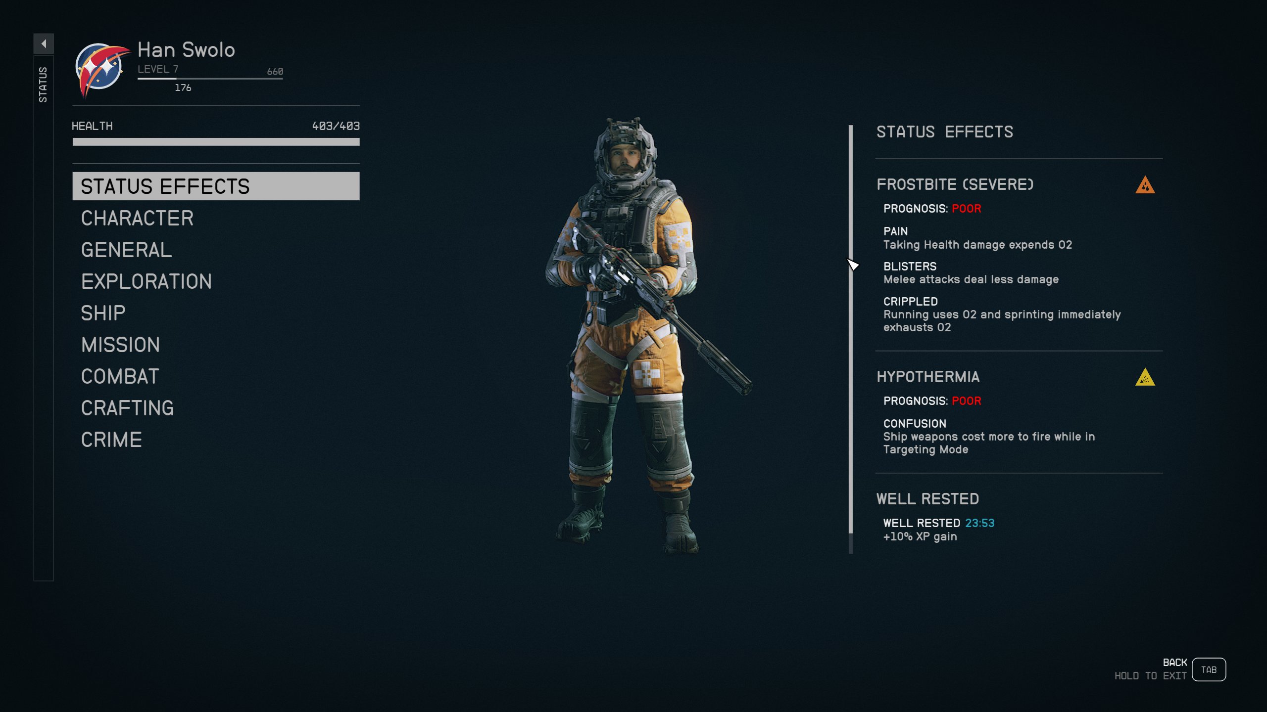 Status effects in Starfield