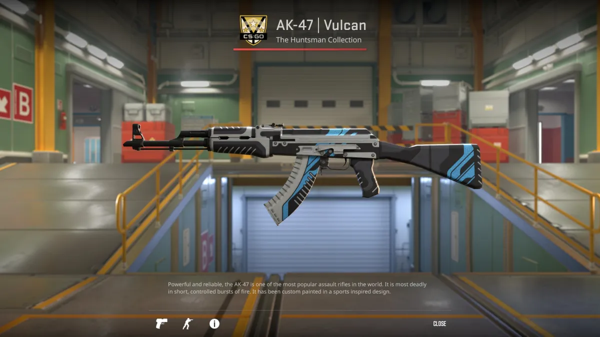 An image of the AK-47 Vulcan skin in CS2 as part of a list ranking the skins for the weapon.