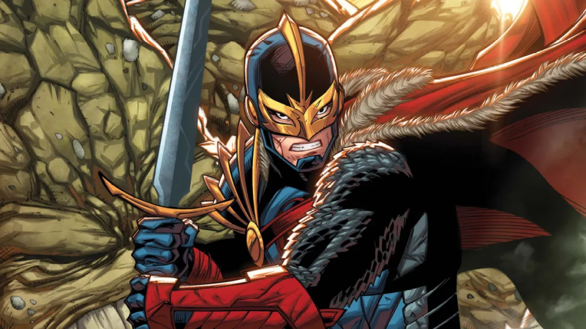 An image of Black Knight from Marvel Comics as part of an article on the card in Marvel Snap and the best decks for him, counters, and whether he's worth Collector's Tokens or a spotlight cache.