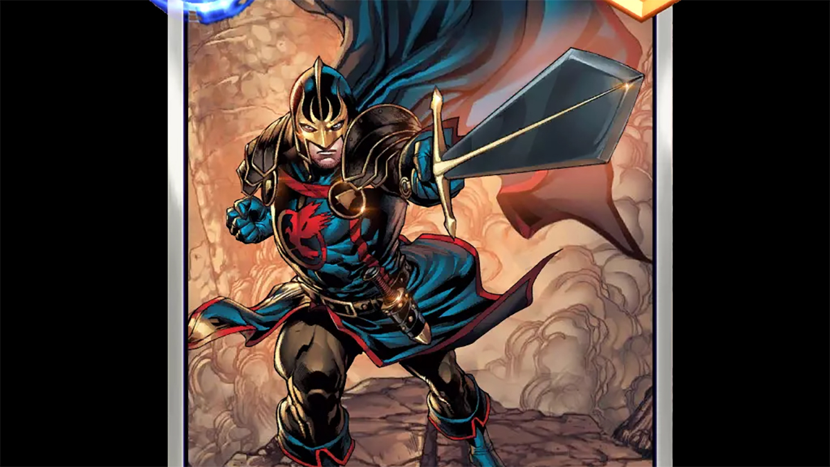 An image of Black Knight in Marvel Snap as part of an article detailing the best decks for the card, how to counter him, and if he's worth Collector's Tokens or a spotlight cache.
