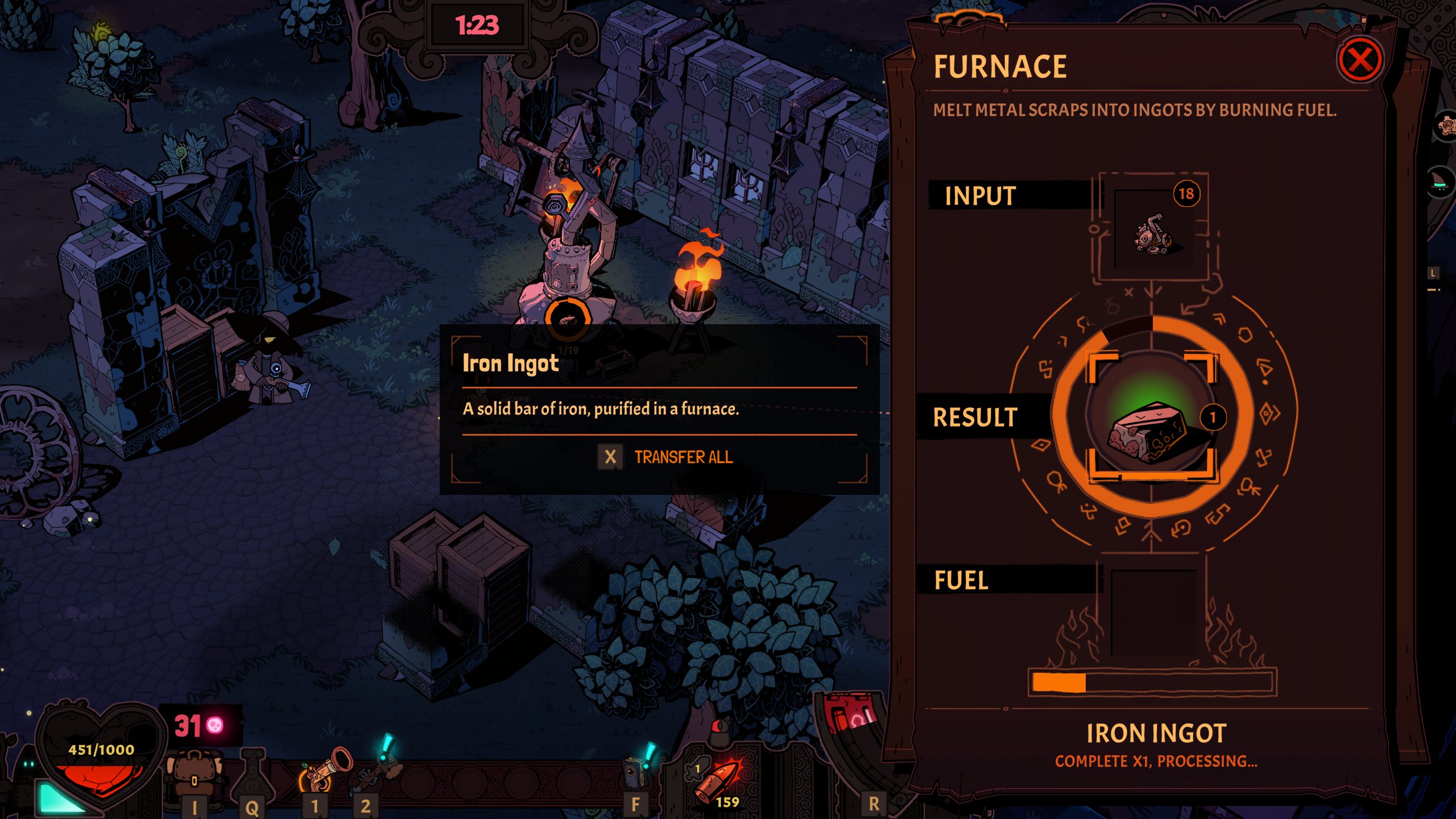 Furnace in Wizard With a Gun as part of an article on how to get iron ingots.