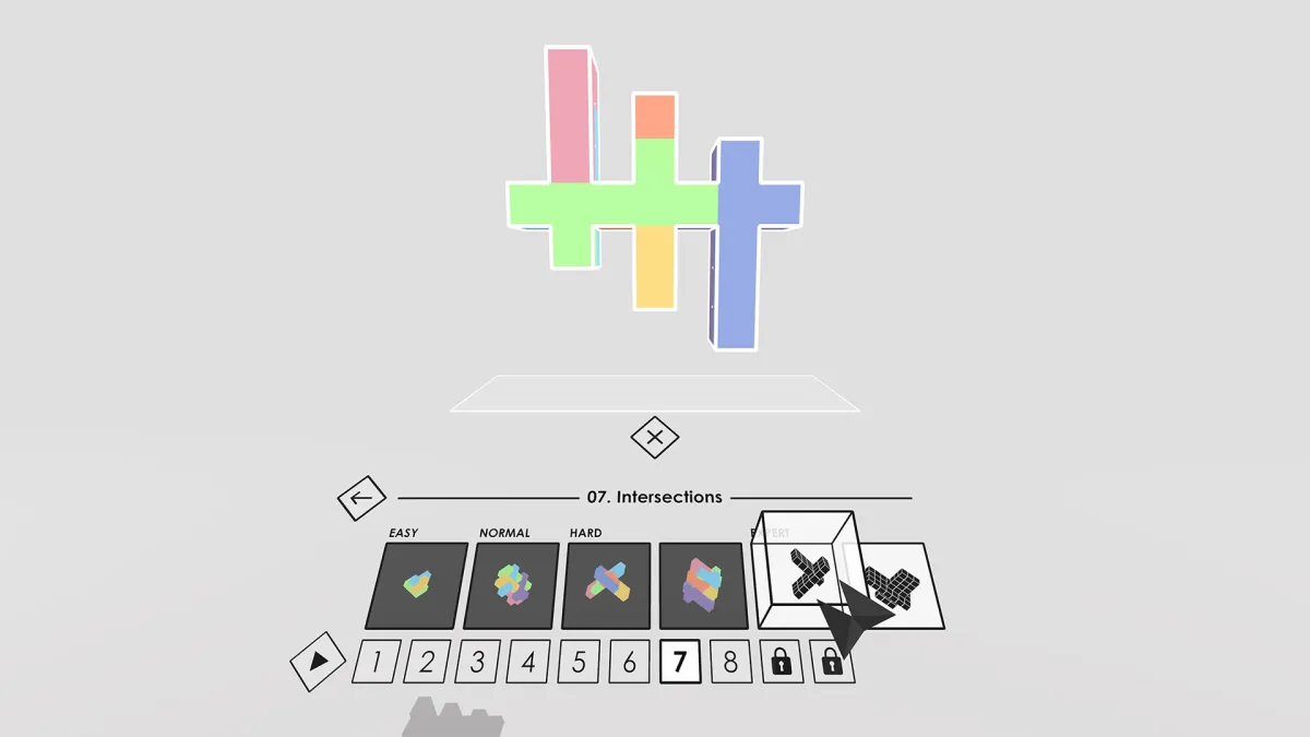 An image from Cubism as part of an article on the best mixed reality games for the Meta Quest 3. This image shows a character selecting different puzzle pieces to slot into a shape.