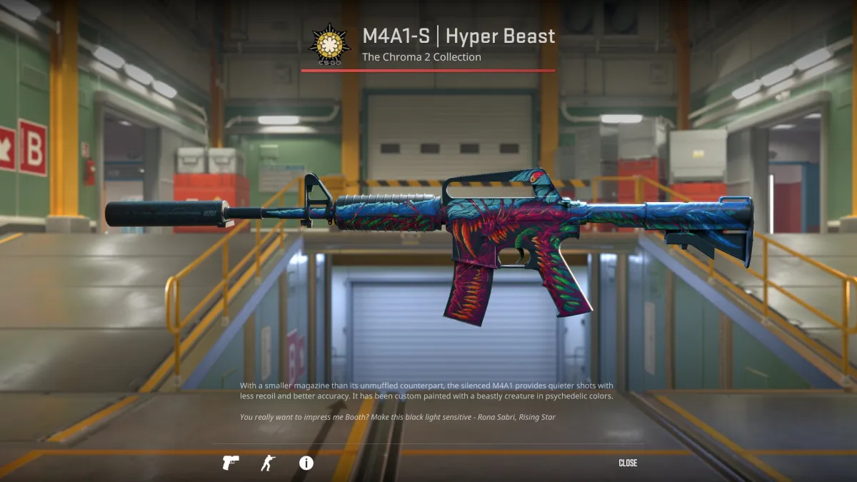 Image of the Hyper Beast skin for the M4A1-S in CS2 as part of an article about the best looking skins in the game.