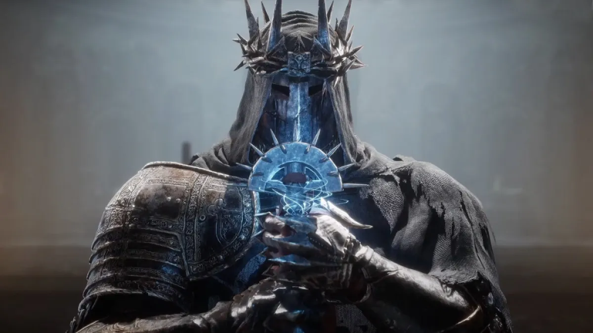Knight holding a glowing weapon in Lords of the Fallen.