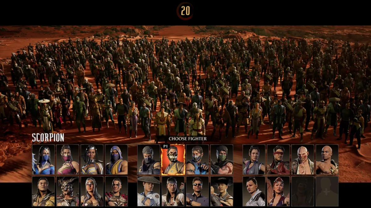 Image from Mortal Kombat 1 (MK1) showing the character select screen. 
