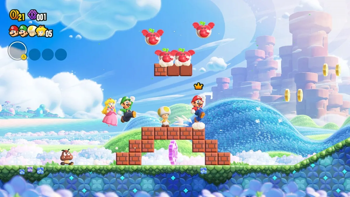 Image of Mario and the gang running around in Super Mario Bros. Wonder.