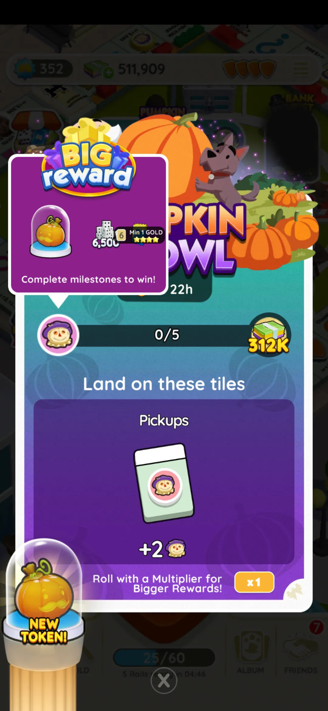 An image from Monopoly GO showing off the Pumpkin Prowl event as part of an article on all the event's rewards and how to win them.