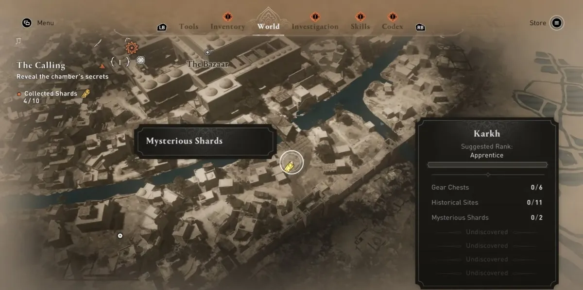 Captura de pantalla de Assassin's Creed Mirage (AC Mirage) que muestra a Karkh como parte de un artículo sobre cómo obtener las mejores armas y armaduras legendarias desde el principio.