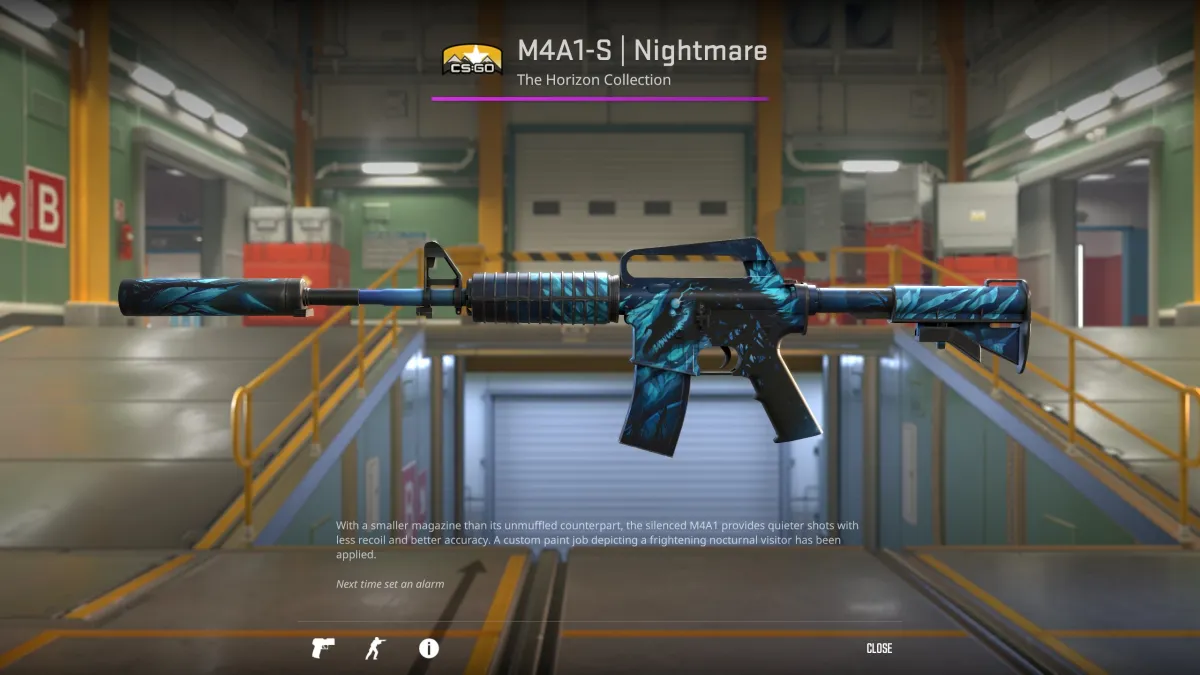 Image of the Nightmare skin for the M4A1-S in CS2 as part of an article about the best looking skins in the game.