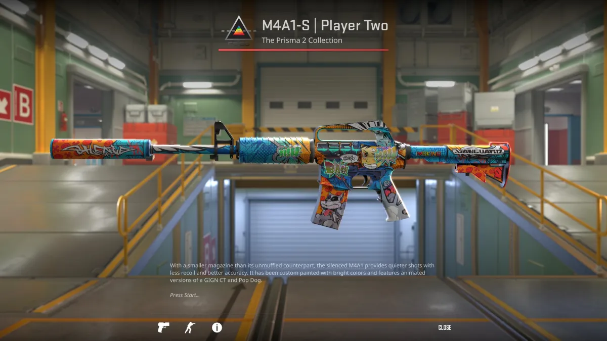 Image of the Player Two skin for the M4A1-S in CS2 as part of an article about the best looking skins in the game.