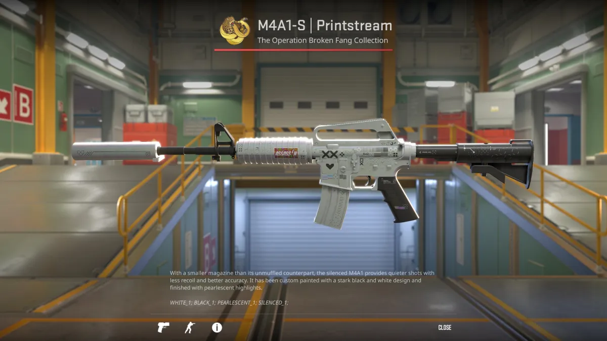 Image of the Printstream skin for the M4A1-S in CS2 as part of an article about the best looking skins in the game.