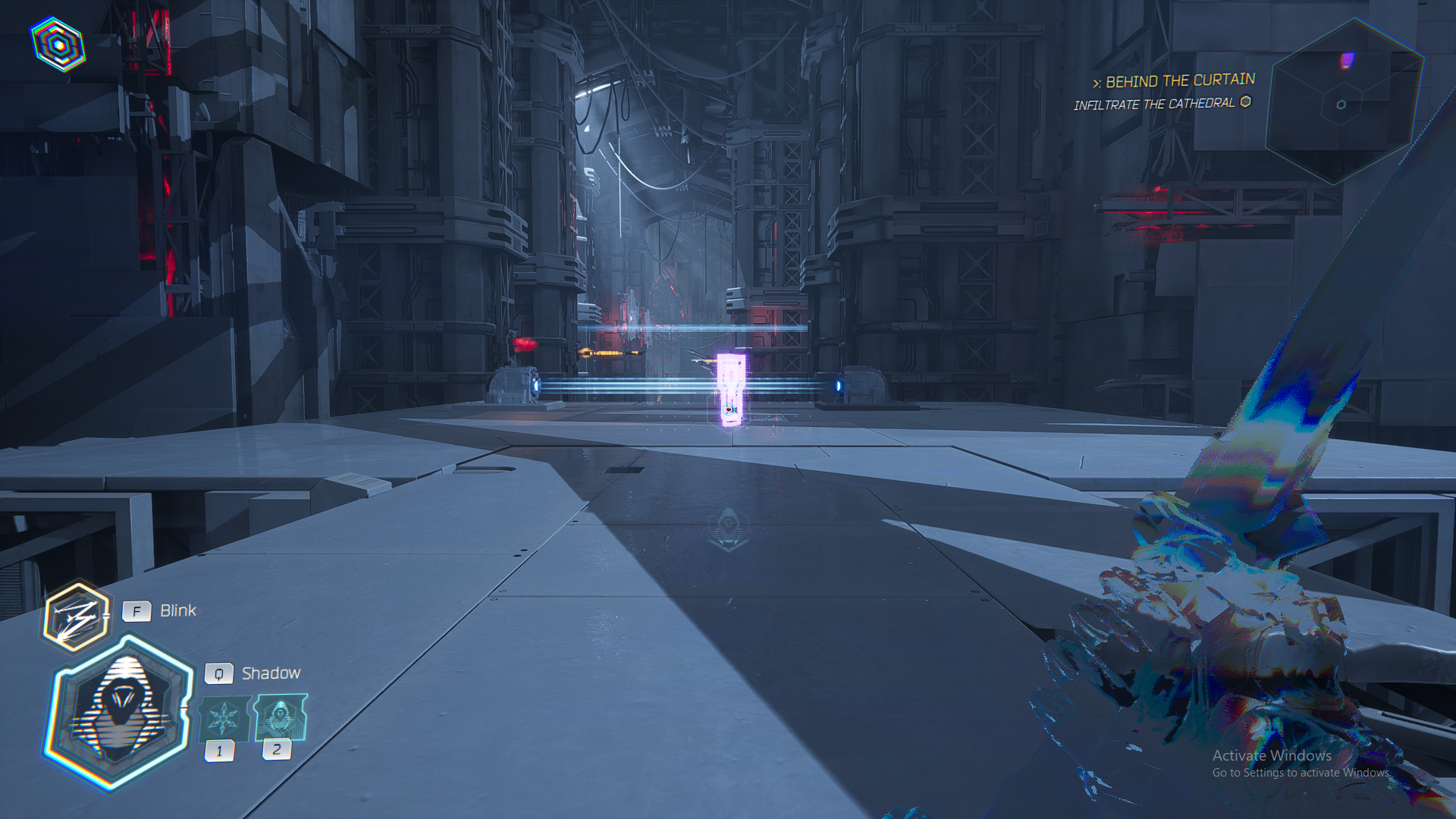 An image from Ghostrunner 2 Chapter 5 showing Jack looking at a memory shard in an open space as part of a guide on how to get all the collectibles in the level.