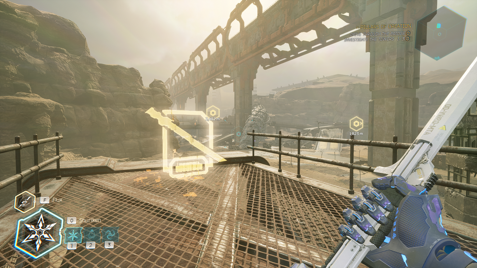 An image from Ghostrunner 2 Chapter 11 as part of an article on how to find all the collectibles in the level.