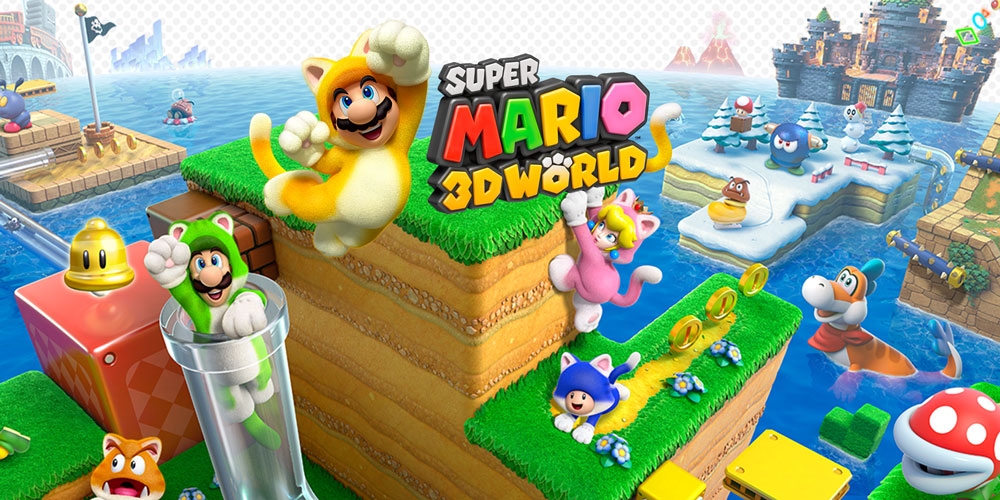 Encabezado de Super Mario 3D World para una lista clasificada de juegos de Mario 3D