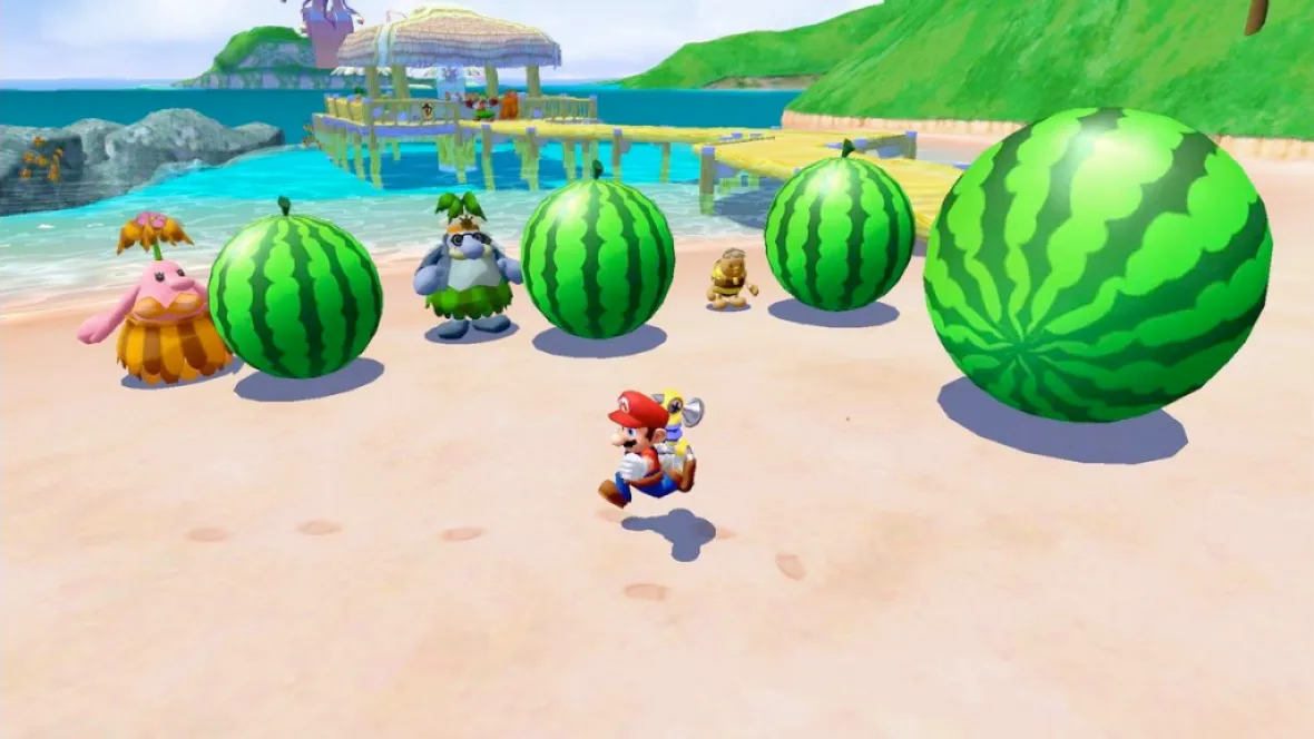 Image from Super Mario Sunshine as part of a ranked list ranking the worst and best 3D Mario games.