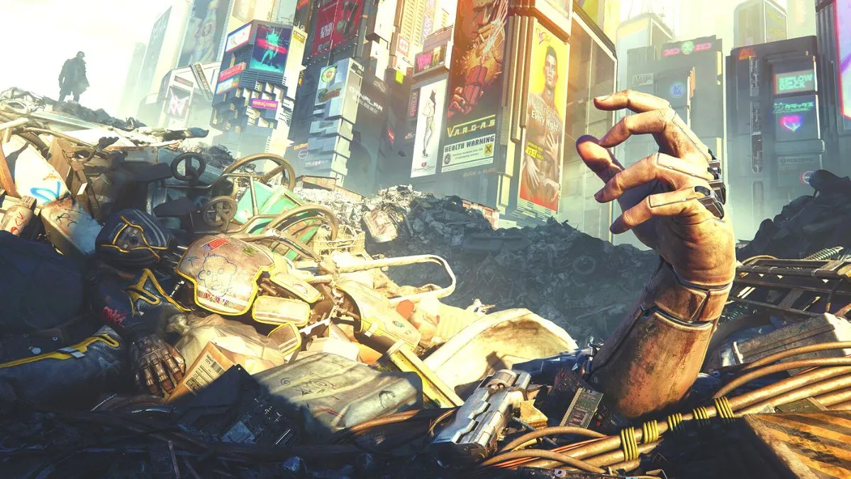 A hand in a scrapyard in Cyberpunk 2077