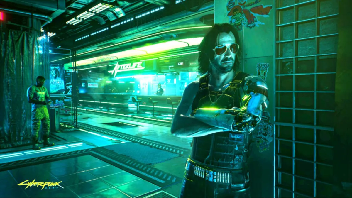 Johnny Silverhand in Cyberpunk 2077. This image is part of an article about how to reach 100% relationship with Johnny in Cyberpunk 2077.