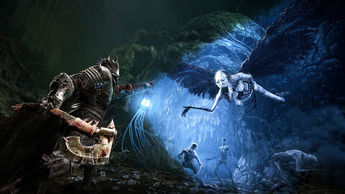 A Hallowed Knight fending off a Womb of Despair in Lords of the Fallen