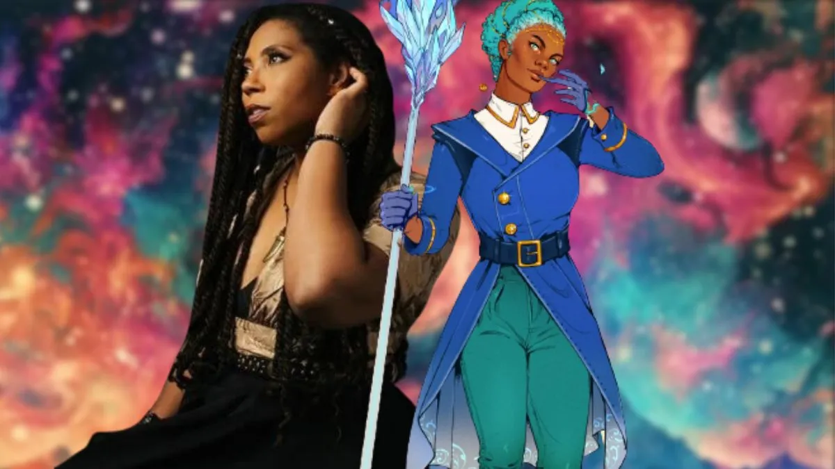 An image from the The Wizard, the Witch, and the Wild One campaign of Worlds Beyond Number showing Aabria Iyengar as Suvi the Wizard.