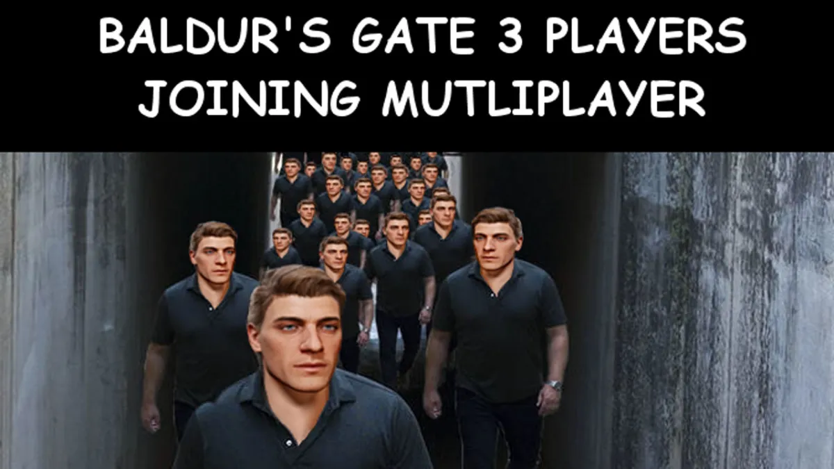 Baldurs Gate 3 memes - a meme poking fun at the prevalence of the default male avatar of the game in multiplayer.
