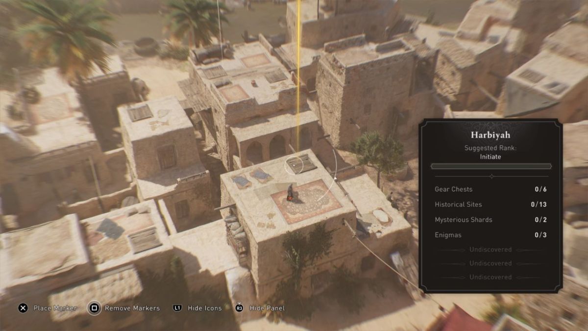 Un mapa de Assassin's Creed Mirage (AC Mirage) que muestra dónde encontrar el "Rompecabezas del enigma dejado atrás" en el juego, como parte de un artículo sobre cómo solucionarlo.