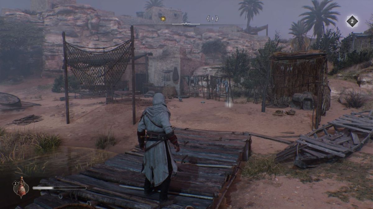 Una captura de pantalla de Assassin's Creed Mirage (AC Mirage) que muestra el tesoro del  "Rompecabezas del enigma dejado atrás" en el juego, como parte de un artículo sobre cómo solucionarlo.