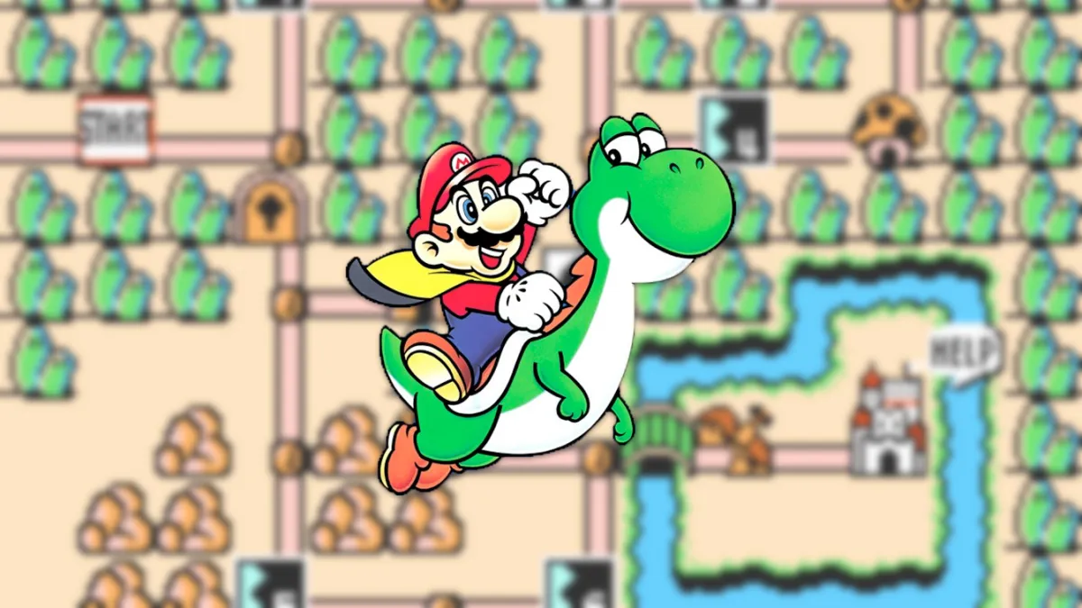 Image combining a map from Super Mario Bros. 3 and an image from Super Mario World as part of an article explaining why the latter is better than the former.