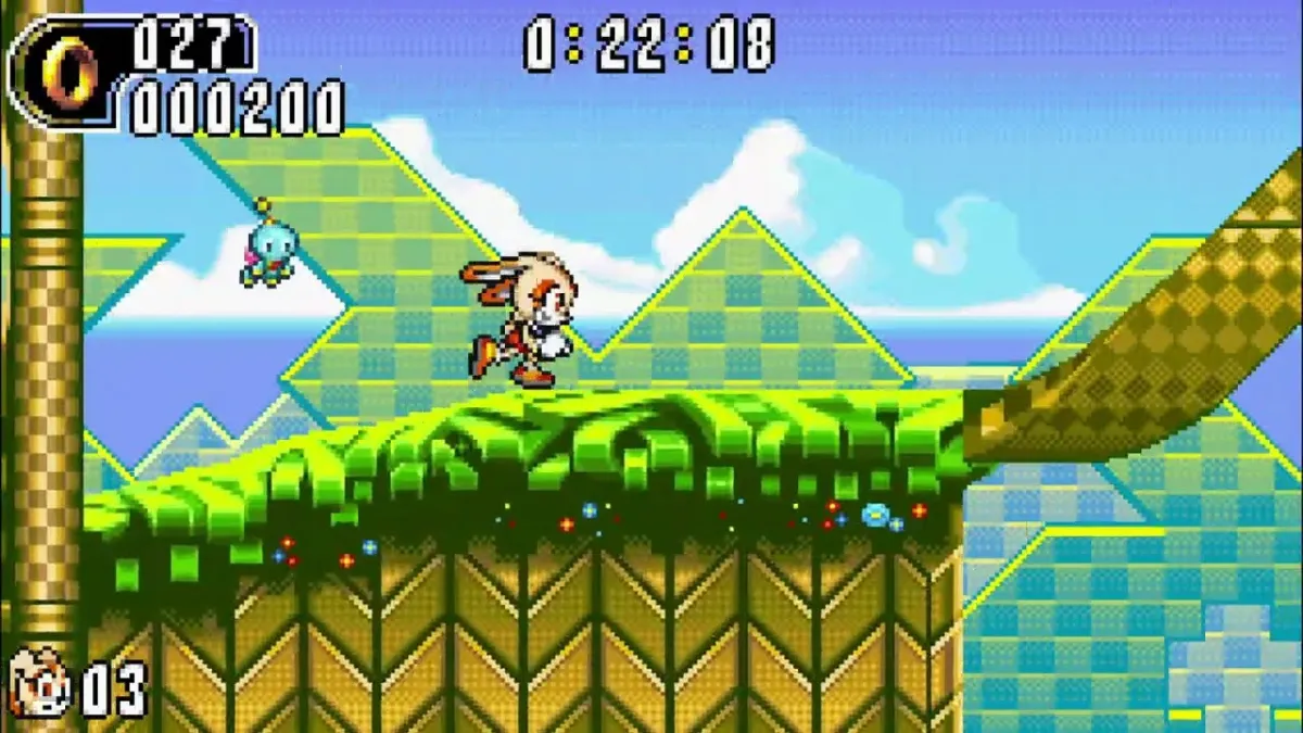An image of a character skating in Sonic Advance 2. The article this is from is titled Ranking Every Major 2D Sonic Game, From Worst To Best