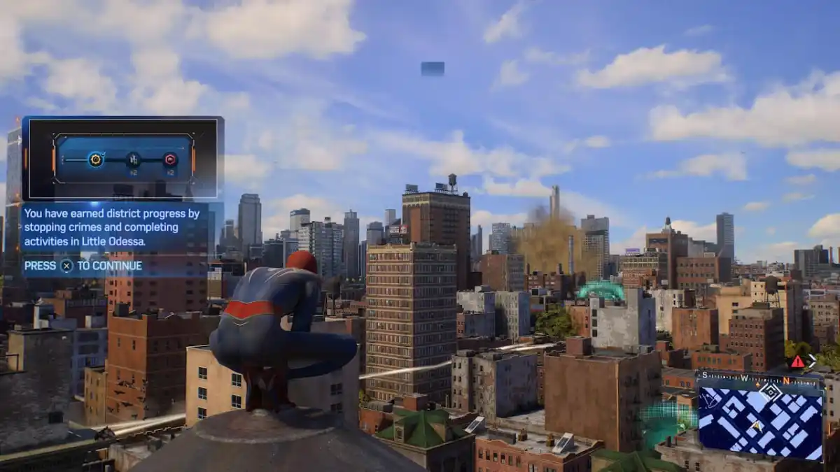 A screenshot showing district progress towards unlocking fast travel in Marvels Spider Man 2.