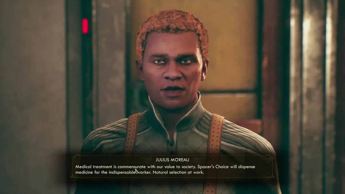 A screenshot of Moreau from Starfield as part of an article comparing that game to Outer Worlds.