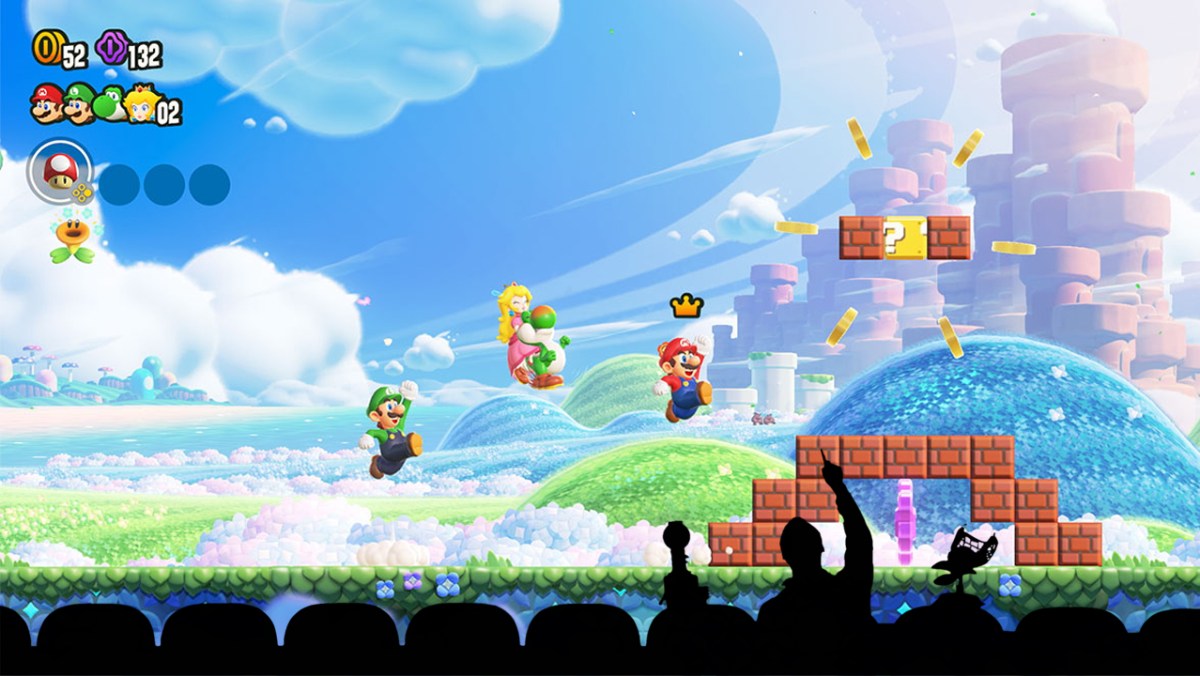 Super Mario Wonder with a Mystery Science Theatre 3000 silhouette.