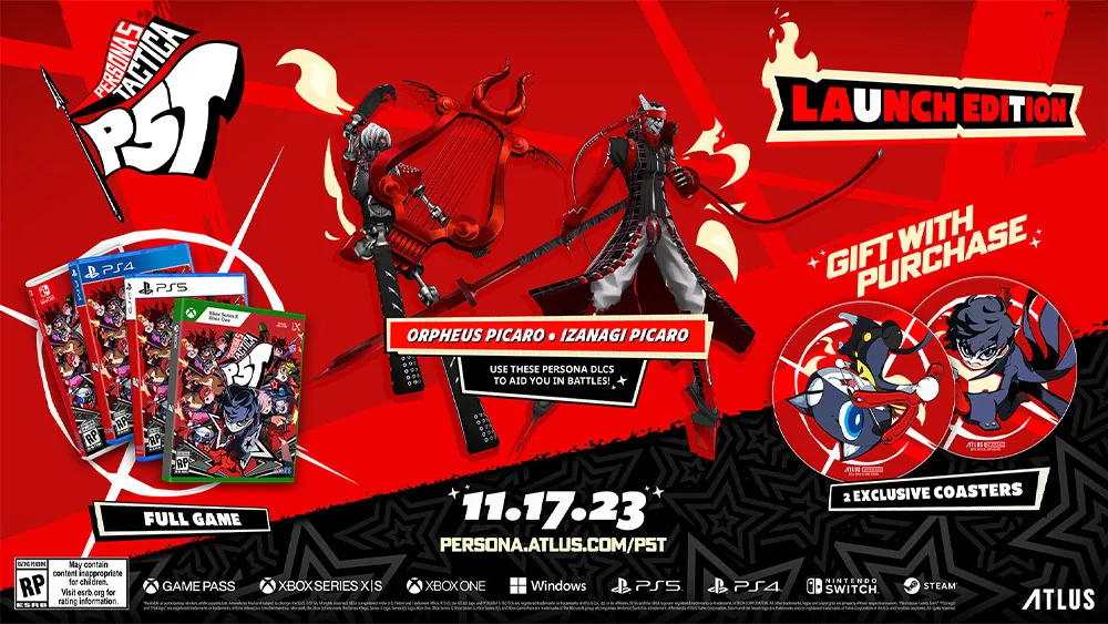 An image showing all the pre-order bonuses for Persona 5 Tactica as part of an article on that subject.