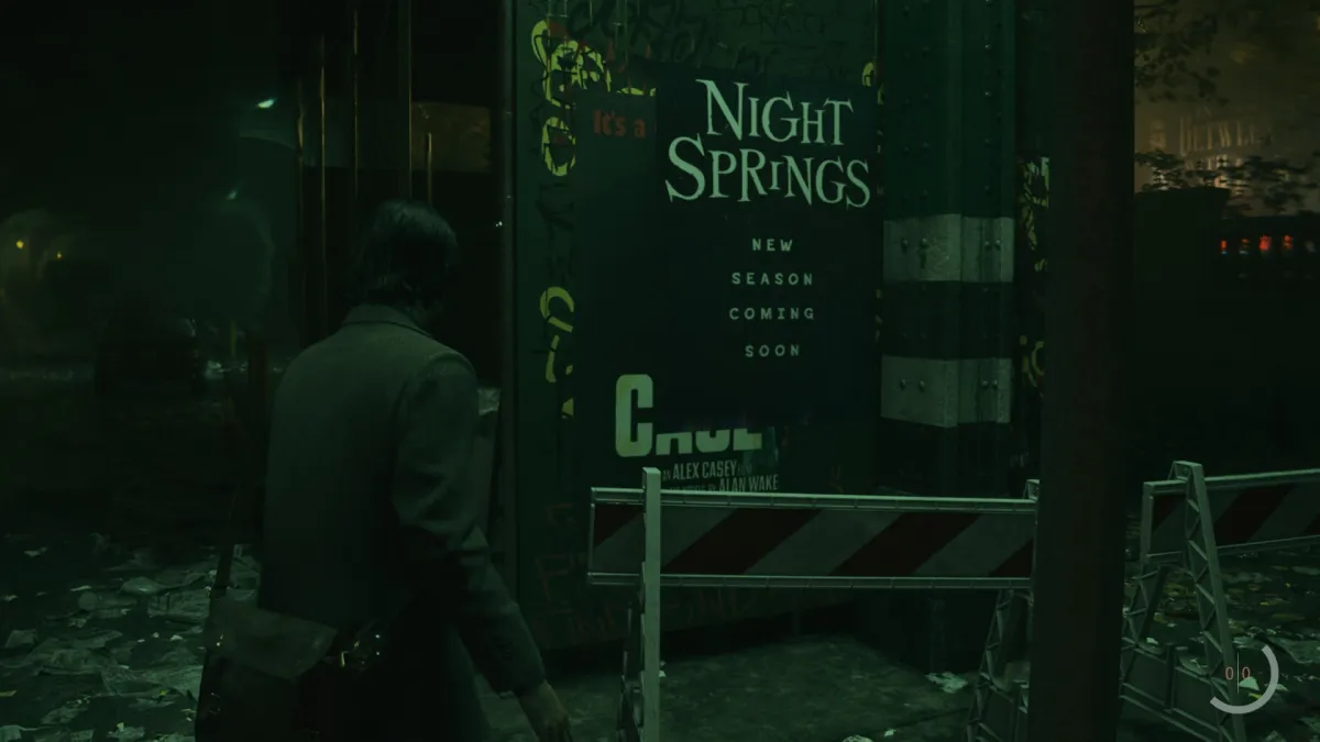 What We Know About The Alan Wake 2 Expansions. A screenshot from Alan Wake 2 teasing the Night Springs expansion.