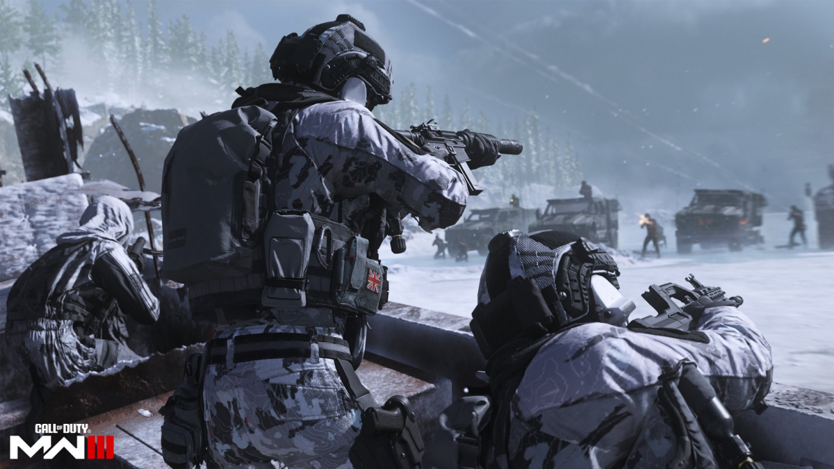 People shooting in the snow in Modern Warfare 3. This image is part of an article about what Close Call Kills are in MW3 and how to get them.