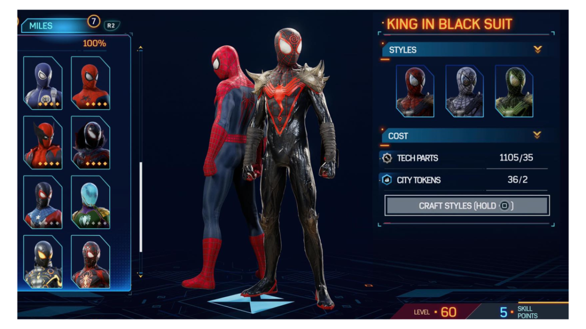 El traje de Rey de Negro para Miles Morales es uno de los mejores trajes de Marvels Spider Man 2.
