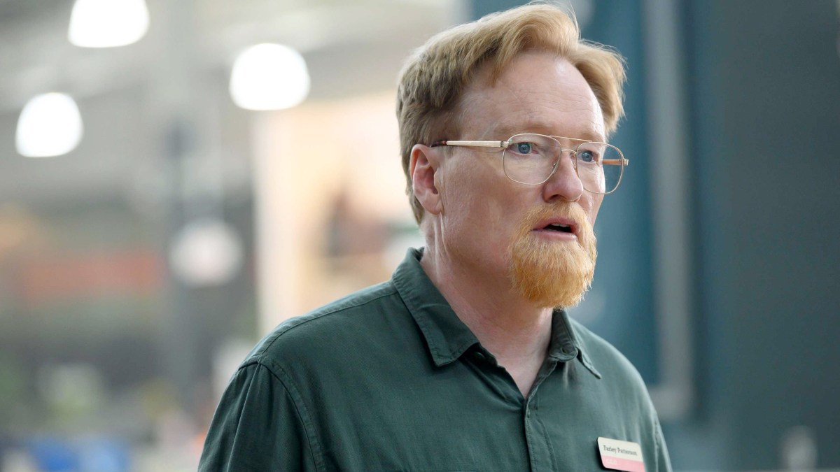 An image of Conan O'Brien in Please Don't Destory: The Legend of Foggy Mountain as part of a review of the film.