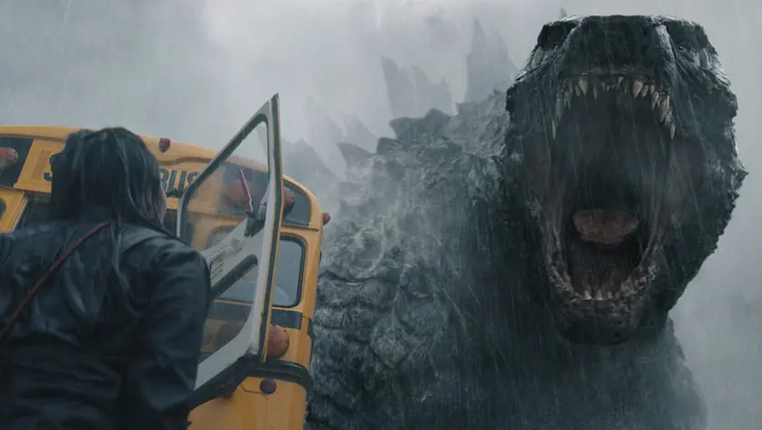 Godzilla yelling in Monarch. This image is part of an article about whether Monarch: Legacy of Monsters is canon. 