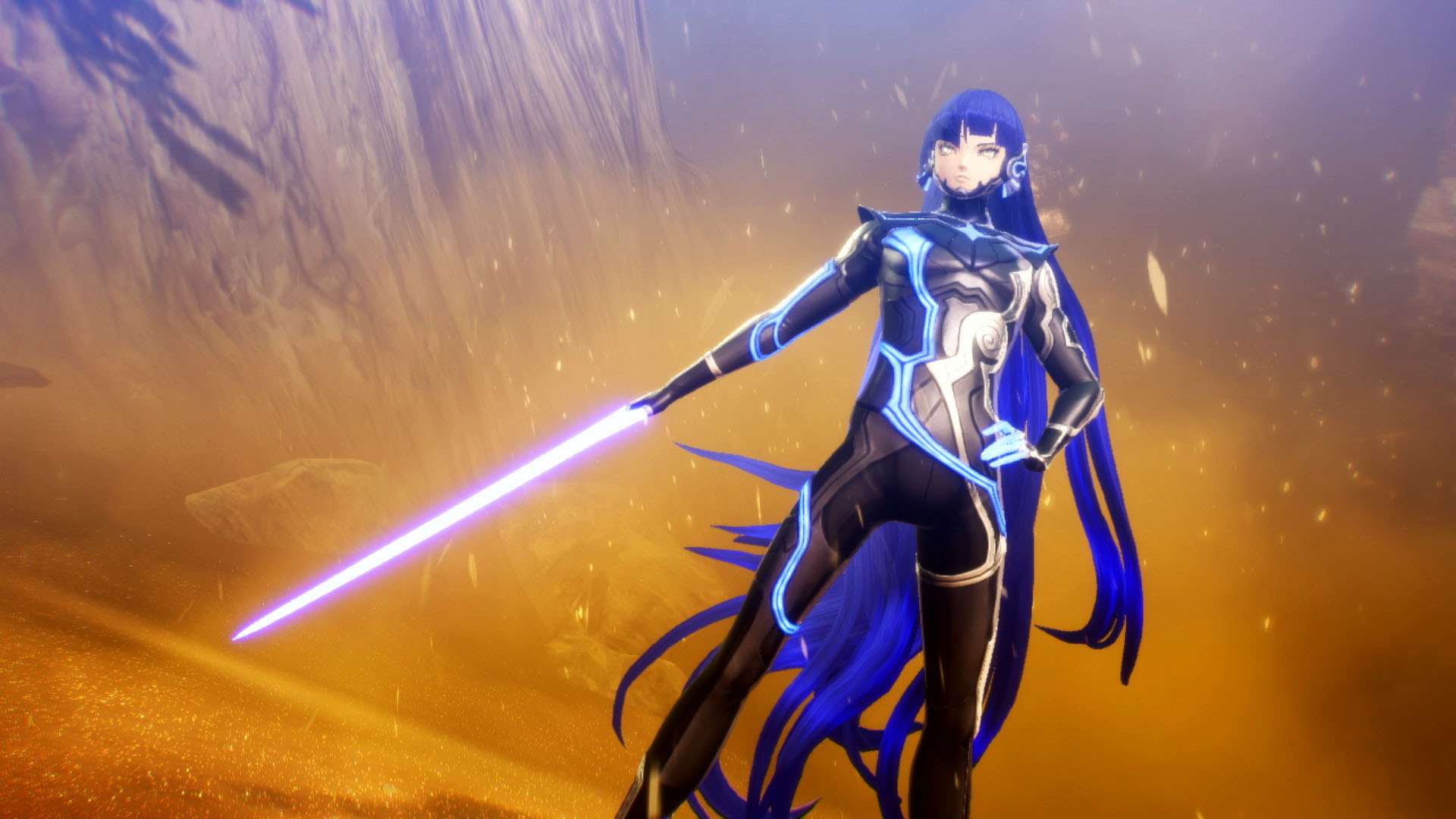 A character holding a blade in Shin Megami Tensei V.