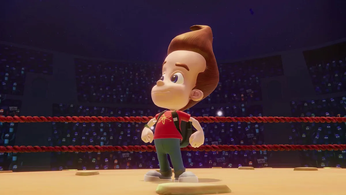 Image of Jimmy Neutron standing in a fighting ring in Nickelodeon All-Star Brawl 2.