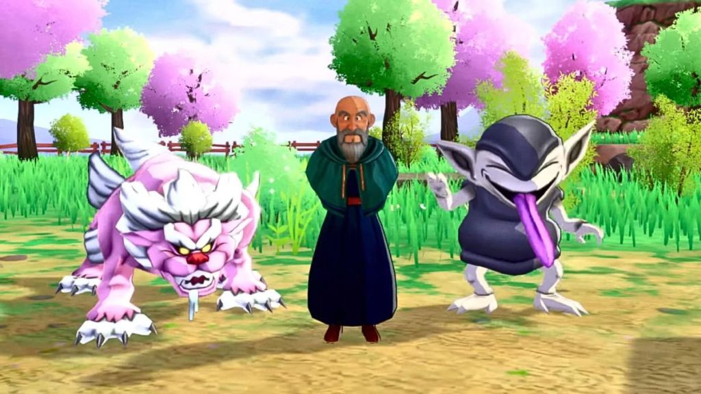 Un anciano y dos bestias en Dragon Quest Monsters: The Dark Prince